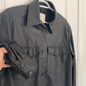 Faux leather shirt jacket